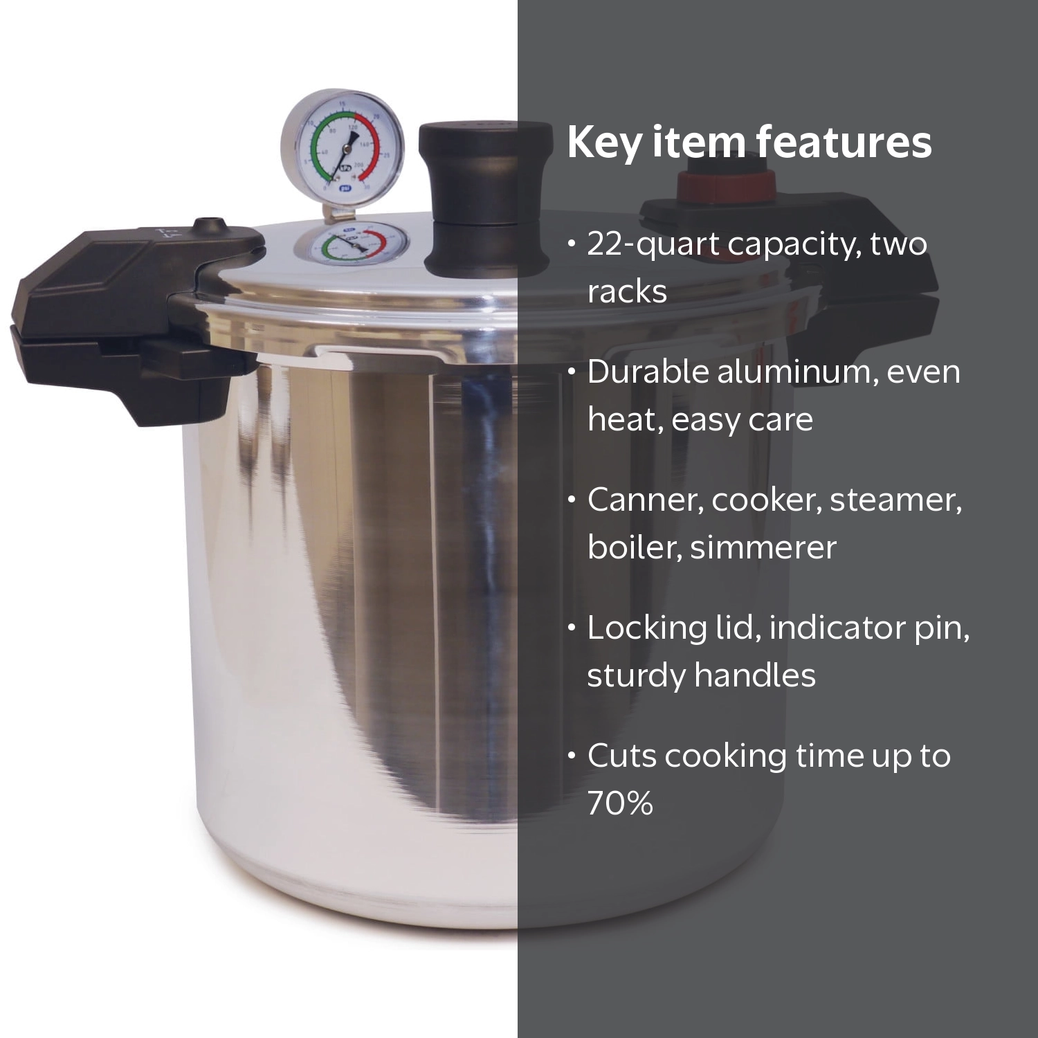 T-fal, Polished Aluminum Canner & Pressure Cooker, 22 Qt, Silver