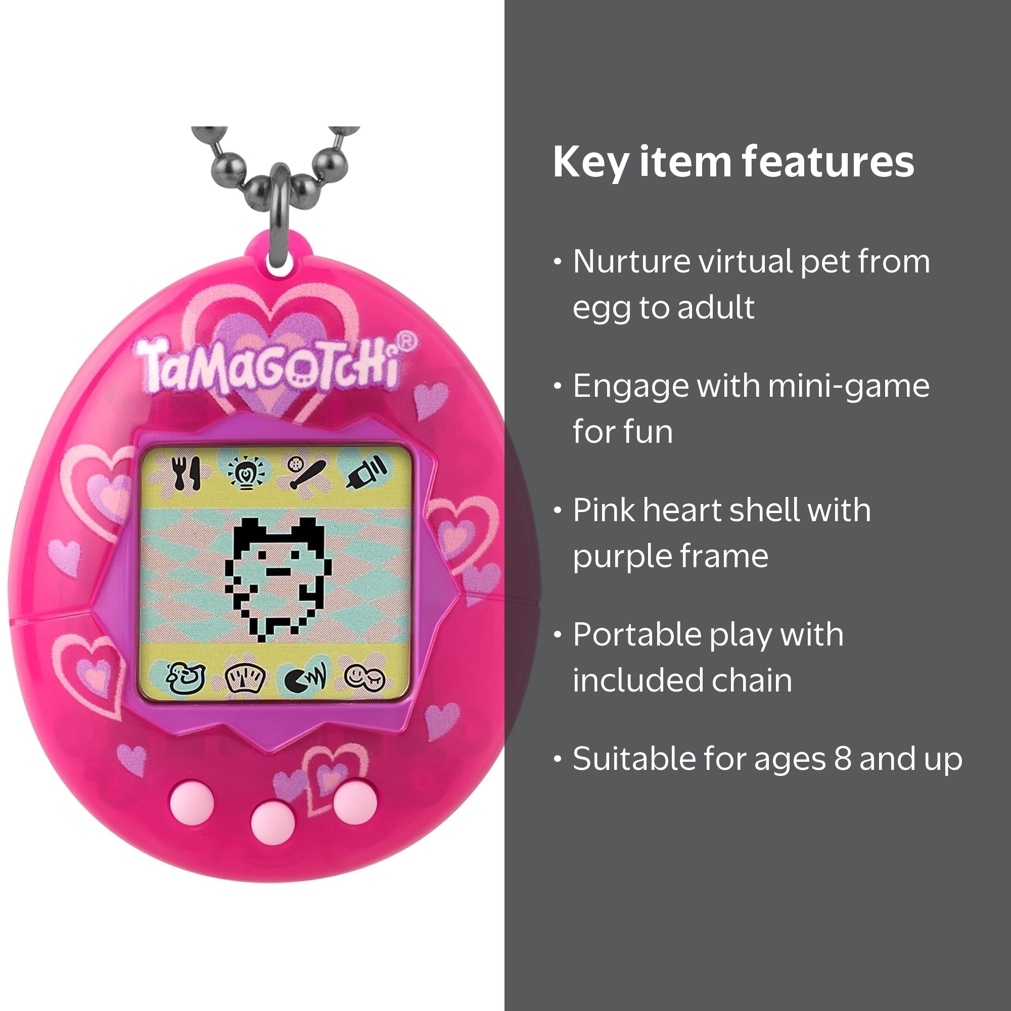 Tamagotchi, Electronic Pet, Lots of Love digital toy, pink heart