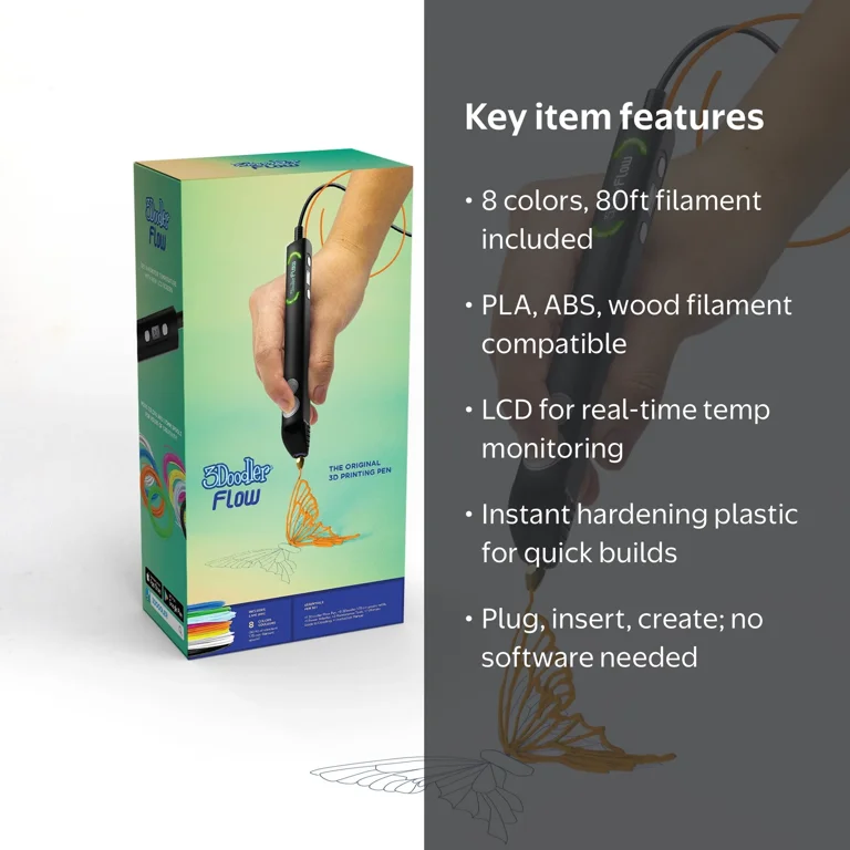 3Doodler Flow 3D Printing Pen for Teens Adults Creators, Includes