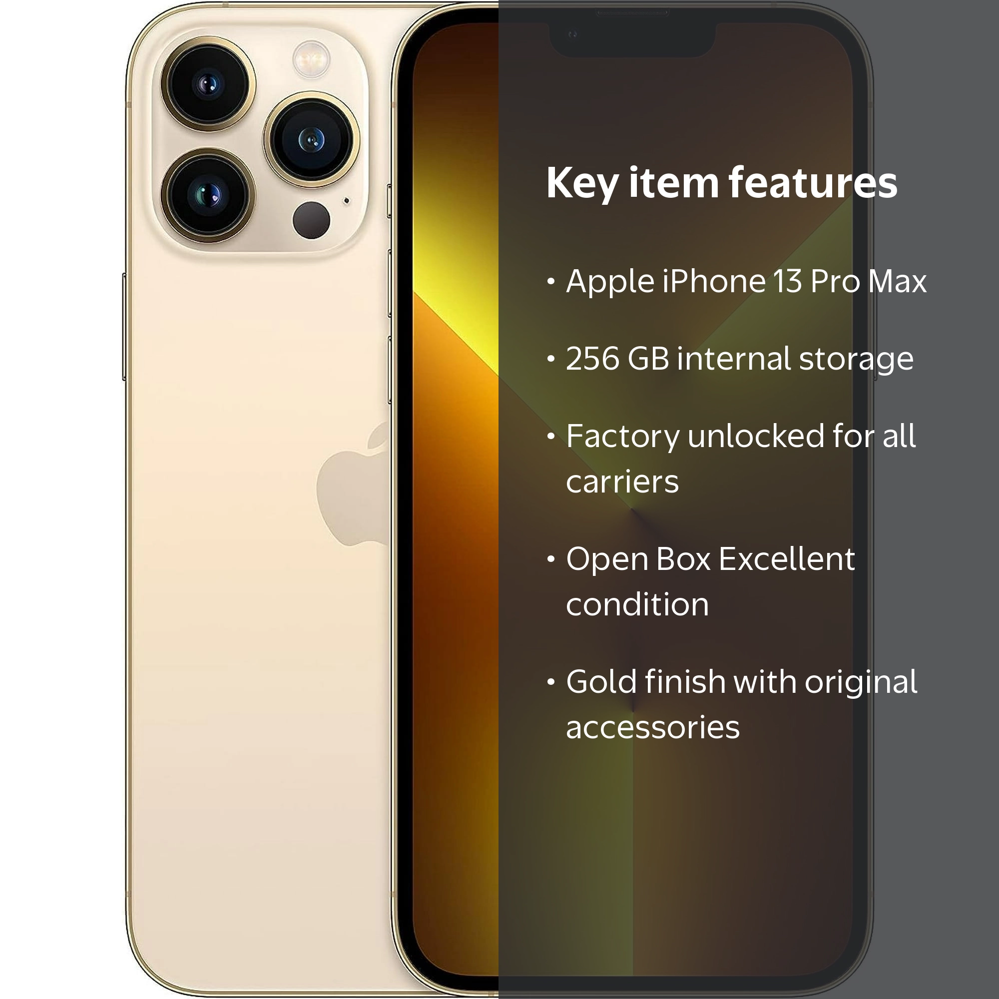 Open Box Apple iPhone 13 Pro Max - Carrier Unlocked - 256 GB Gold