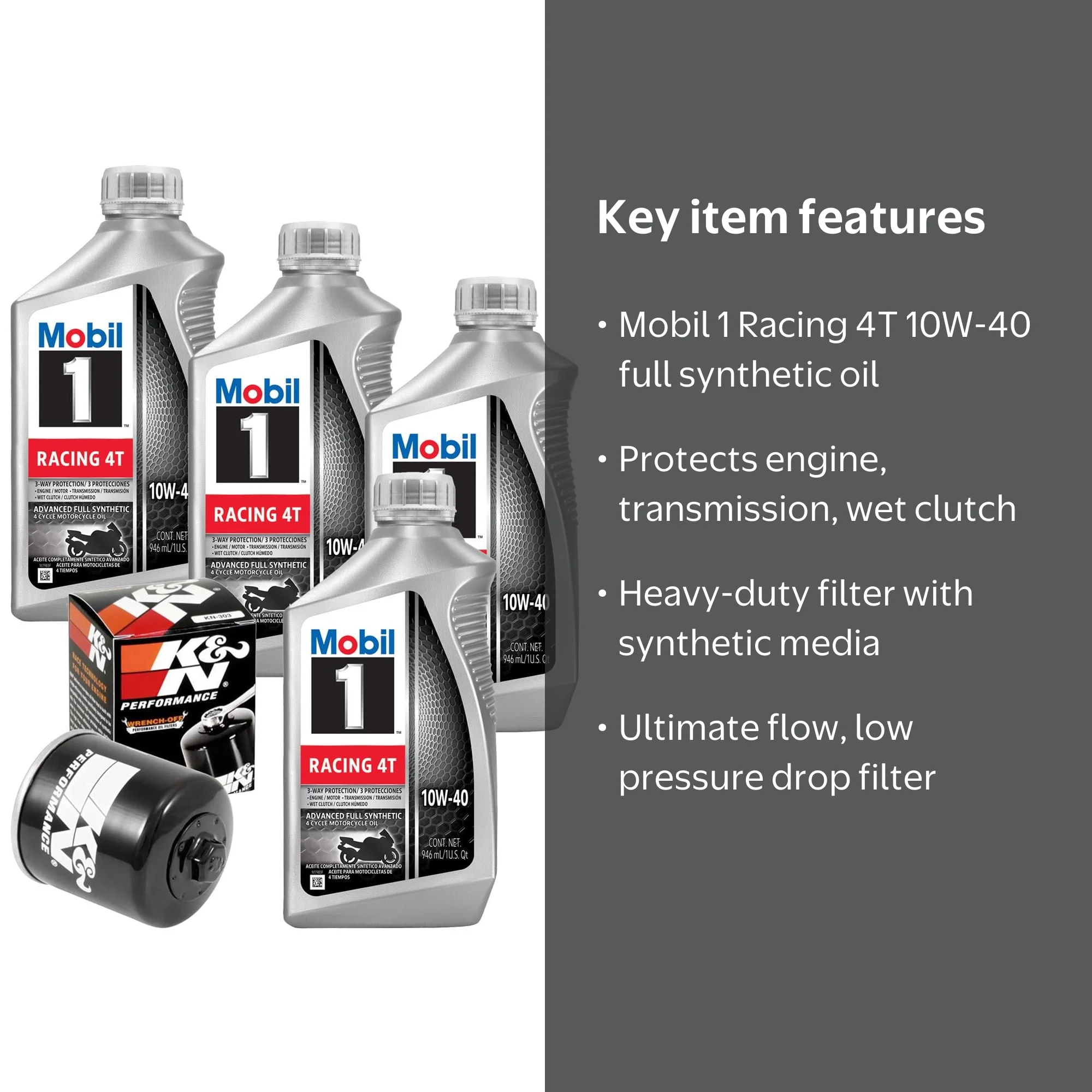 Kawasaki/Yamaha Synthetic Motor Oil Change Kit - Mobil 1 Racing 4T
