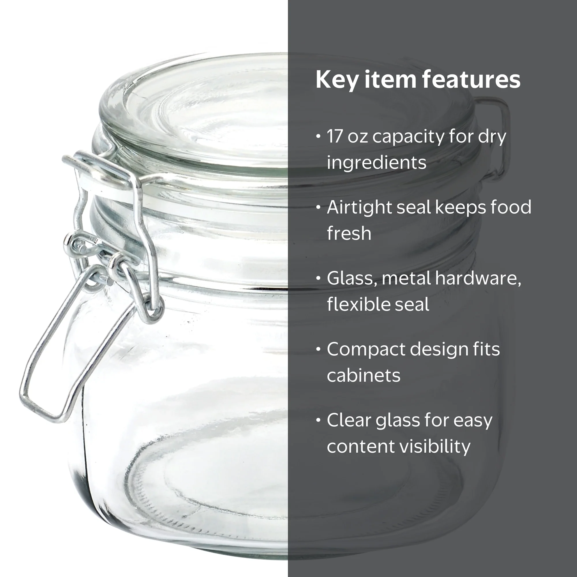 Mainstays Glass Lock Lid Jar 17-Ounce Clear Airtight Food Storage