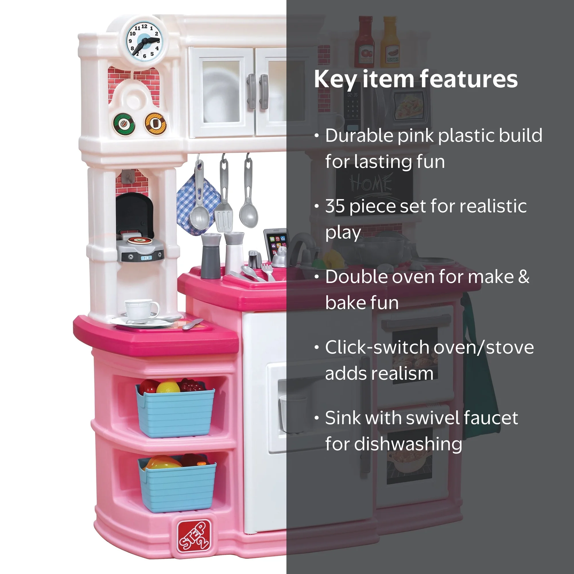 Step2 Great Gourmet Soft Pink Plastic Toddler Kitchen with 35