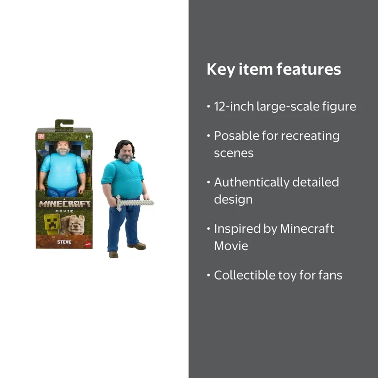 Mattel Minecraft Large-Scale Action Figure, 12-inch Posable Steve
