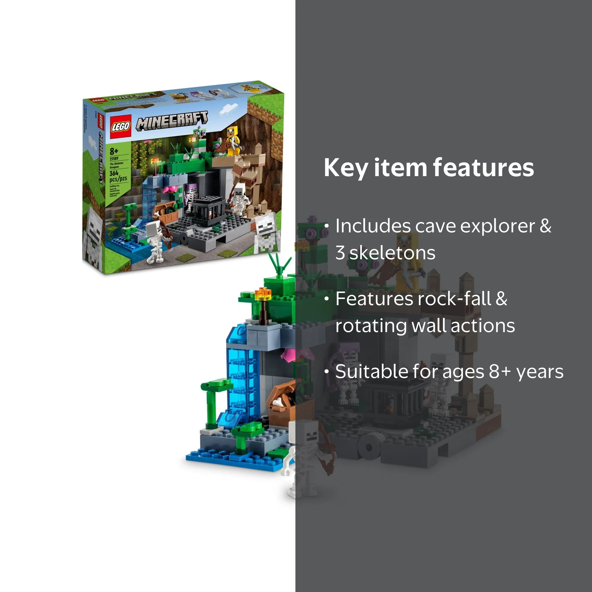 LEGO Minecraft Skeleton Dungeon Set 21189, Kids Construction Toy