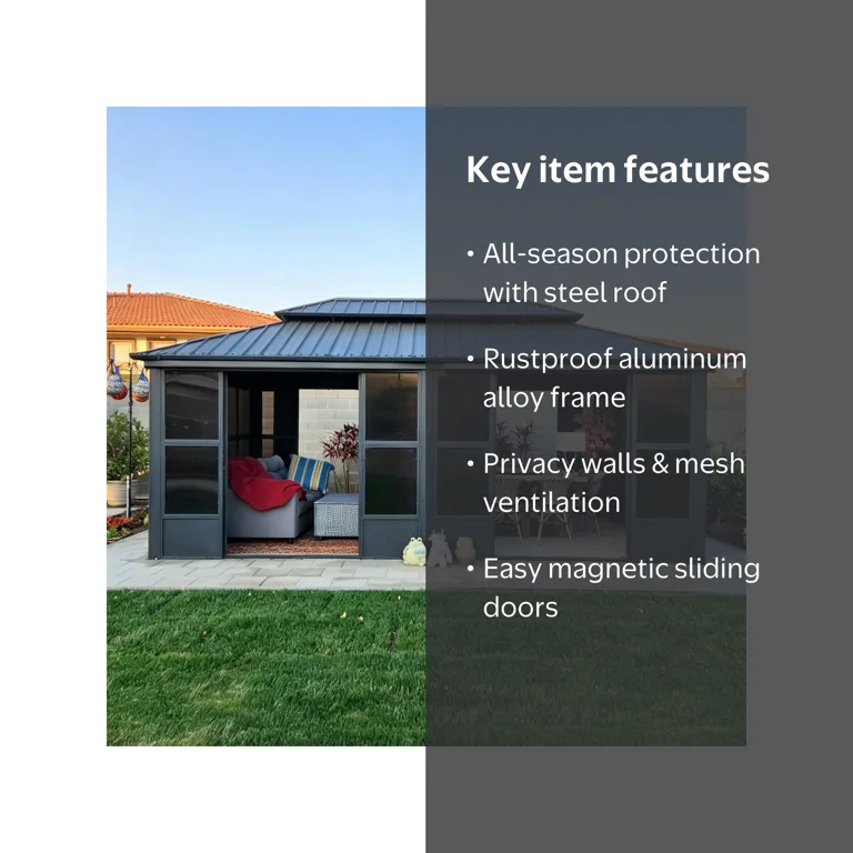 Purple Leaf, Sunroom Hardtop Gazebo, 12' x 20', Double Steel Roof