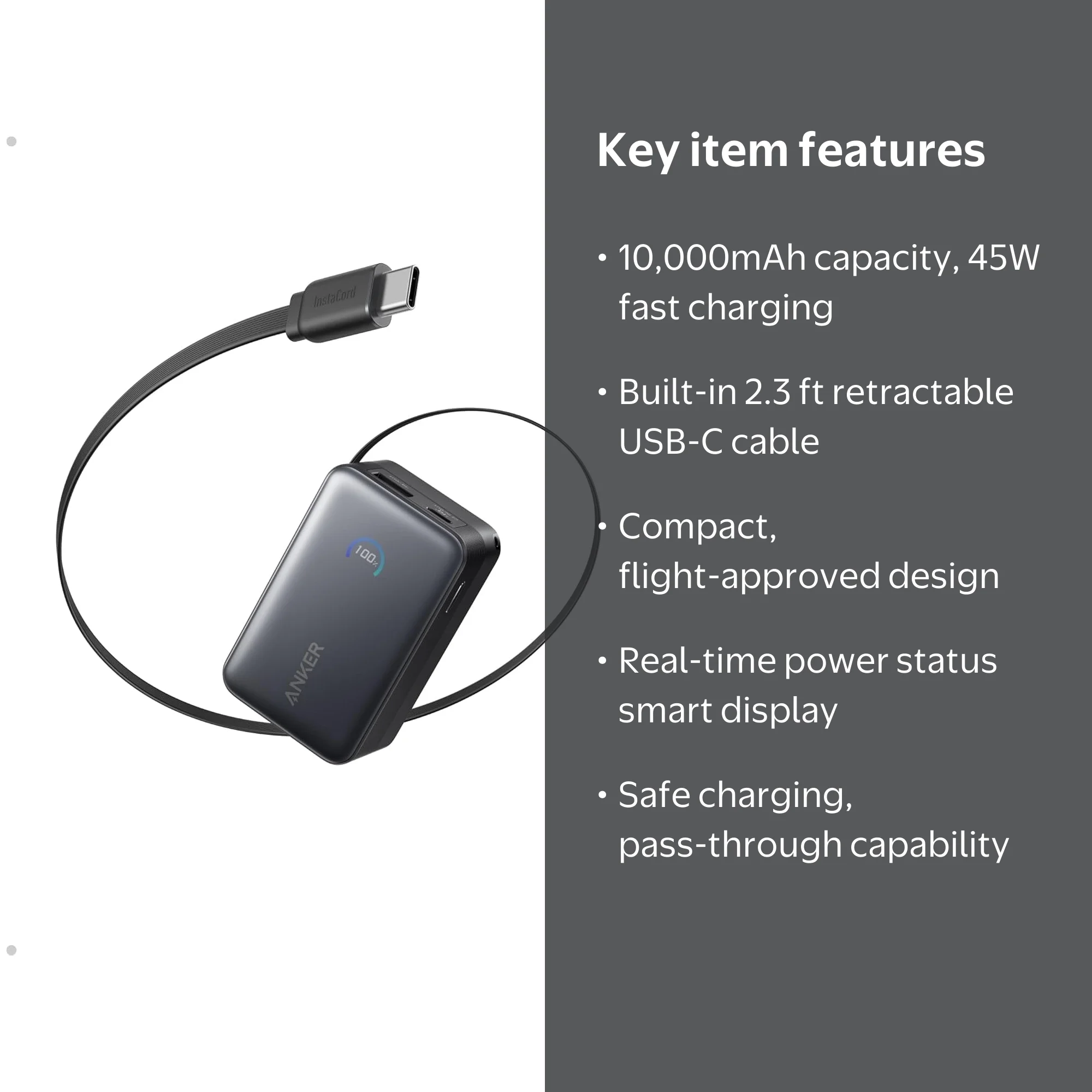 Anker Nano Power Bank, 10,000mAh Portable Charger with 2.3 ft