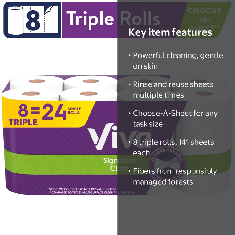 Viva Signature Cloth Paper Towels, 8 Triple Rolls, Select-A-Size