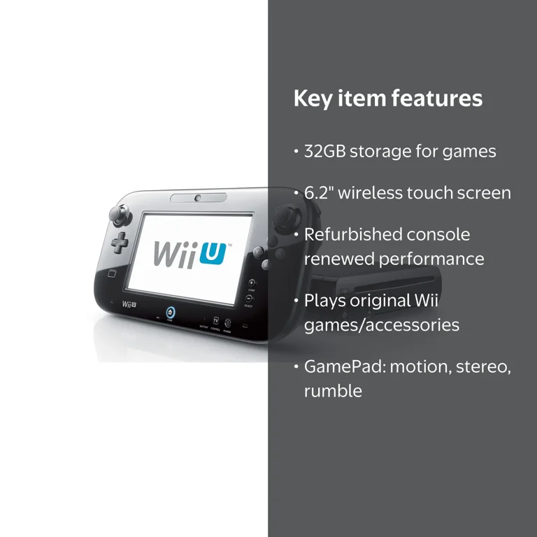 Nintendo Wii U Console Black 32GB, Refurbished, Includes Wii U