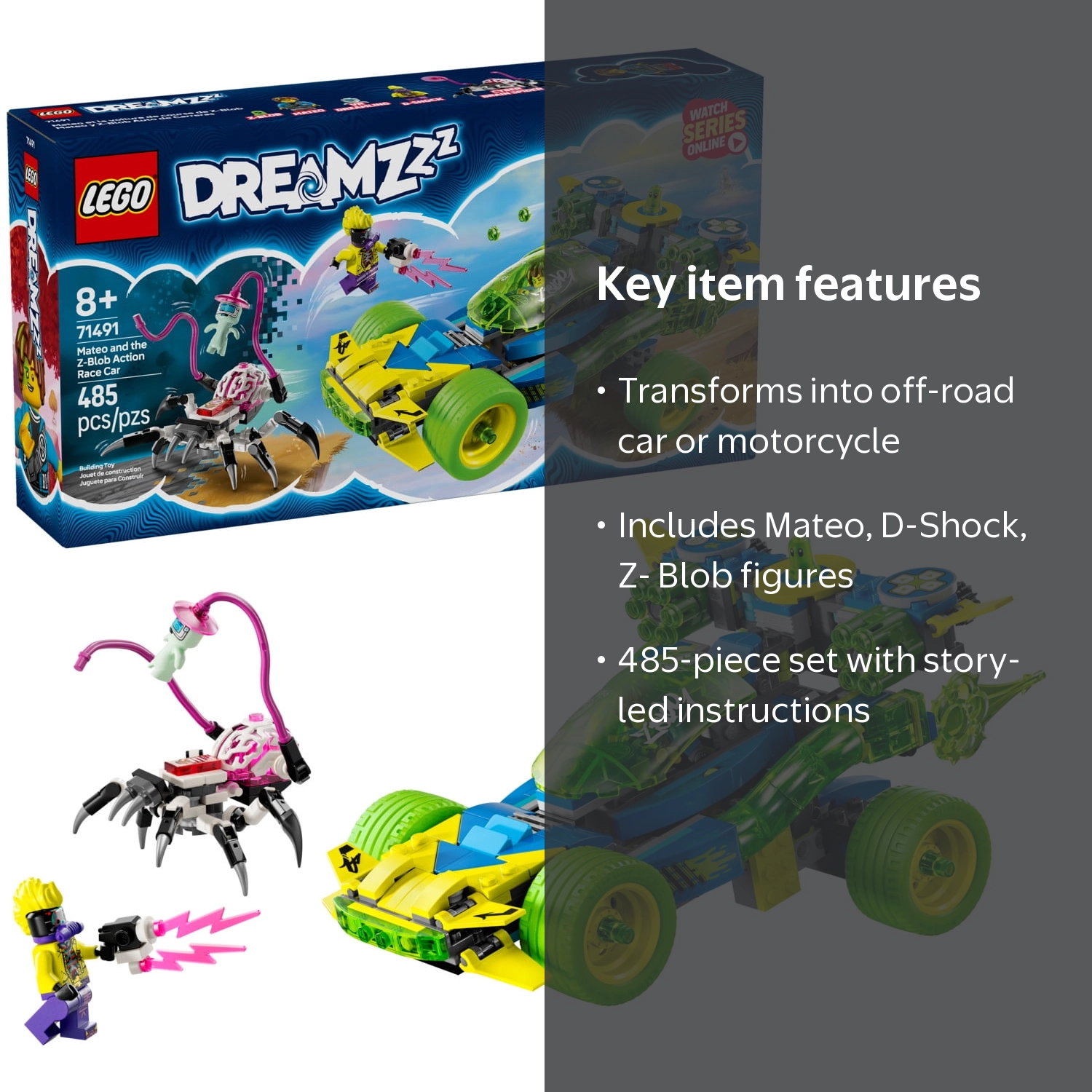LEGO, Mateo and the Z-Blob Action Race Car Set, 71491, 485 Pieces