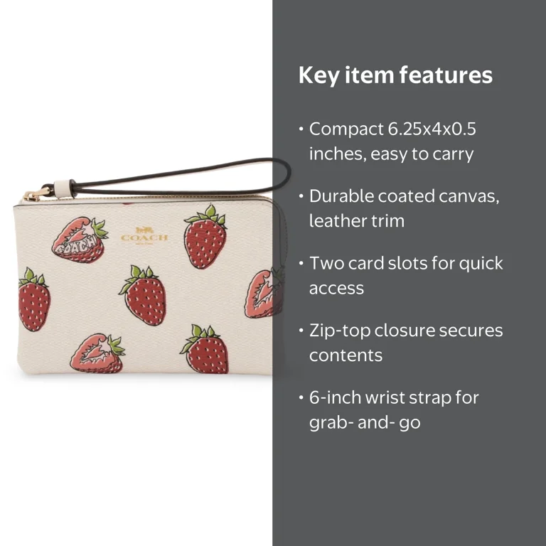 Coach Women's Small Corner Zip Wristlet with Strawberry Print