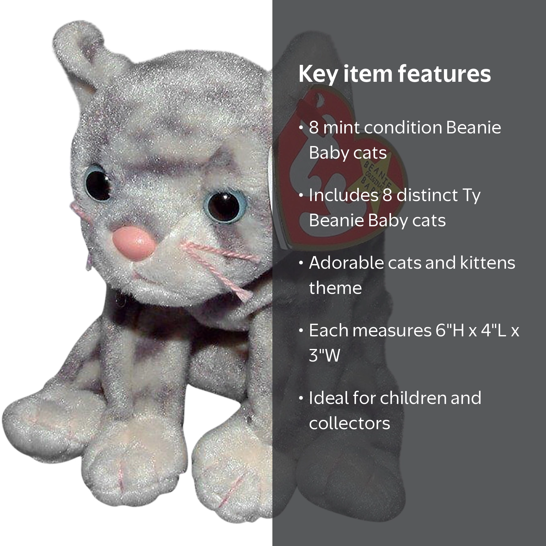 Ty Beanie Babies Small Stuffed Animal Pack: Cats Set of 8 - Amber