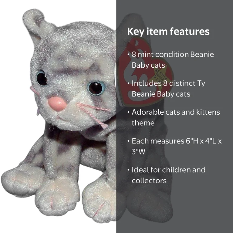 Ty Beanie Babies Small Stuffed Animal Pack: Cats Set of 8 - Amber
