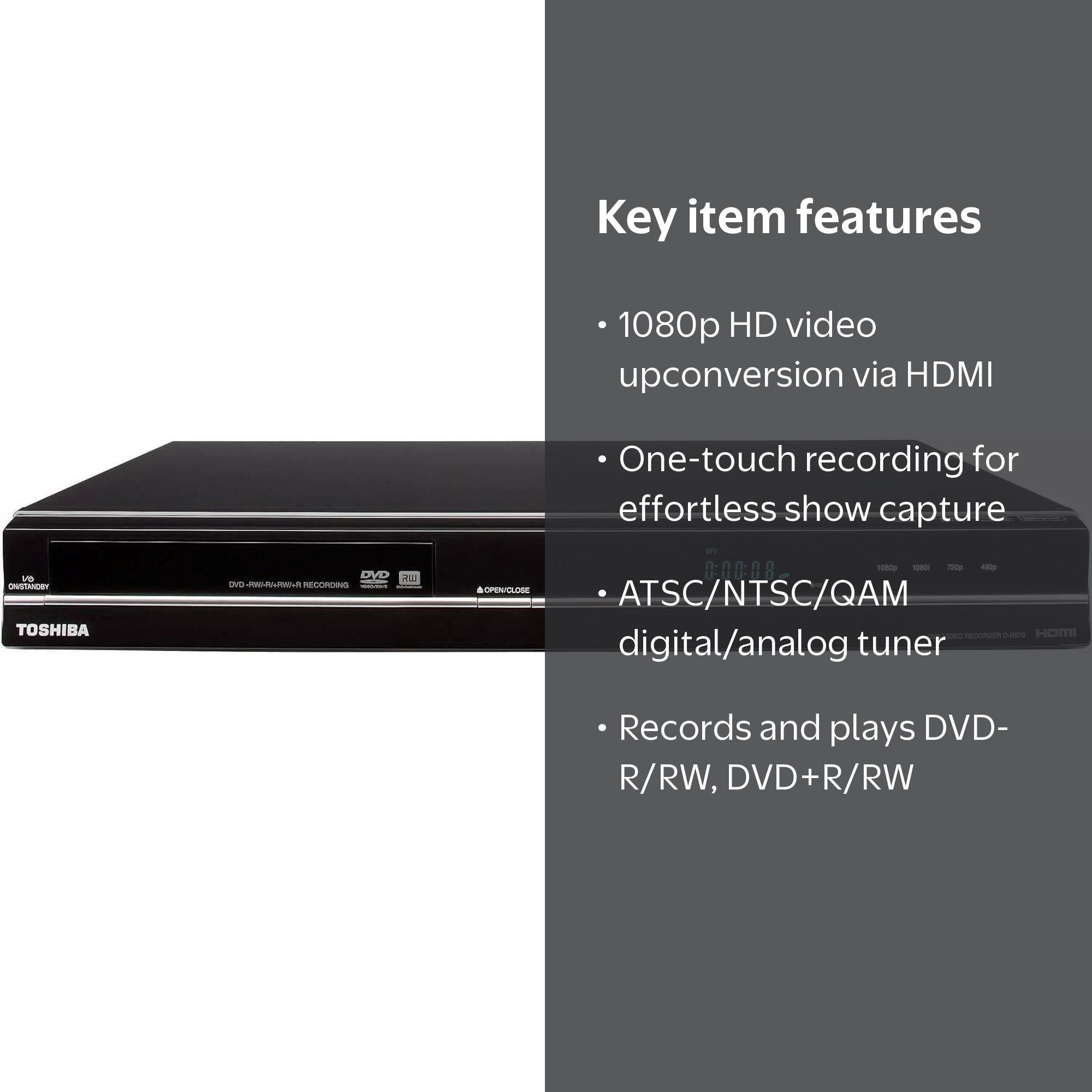 Toshiba DR570 DVD Player/Recorder with HDMI & HD - Black - New