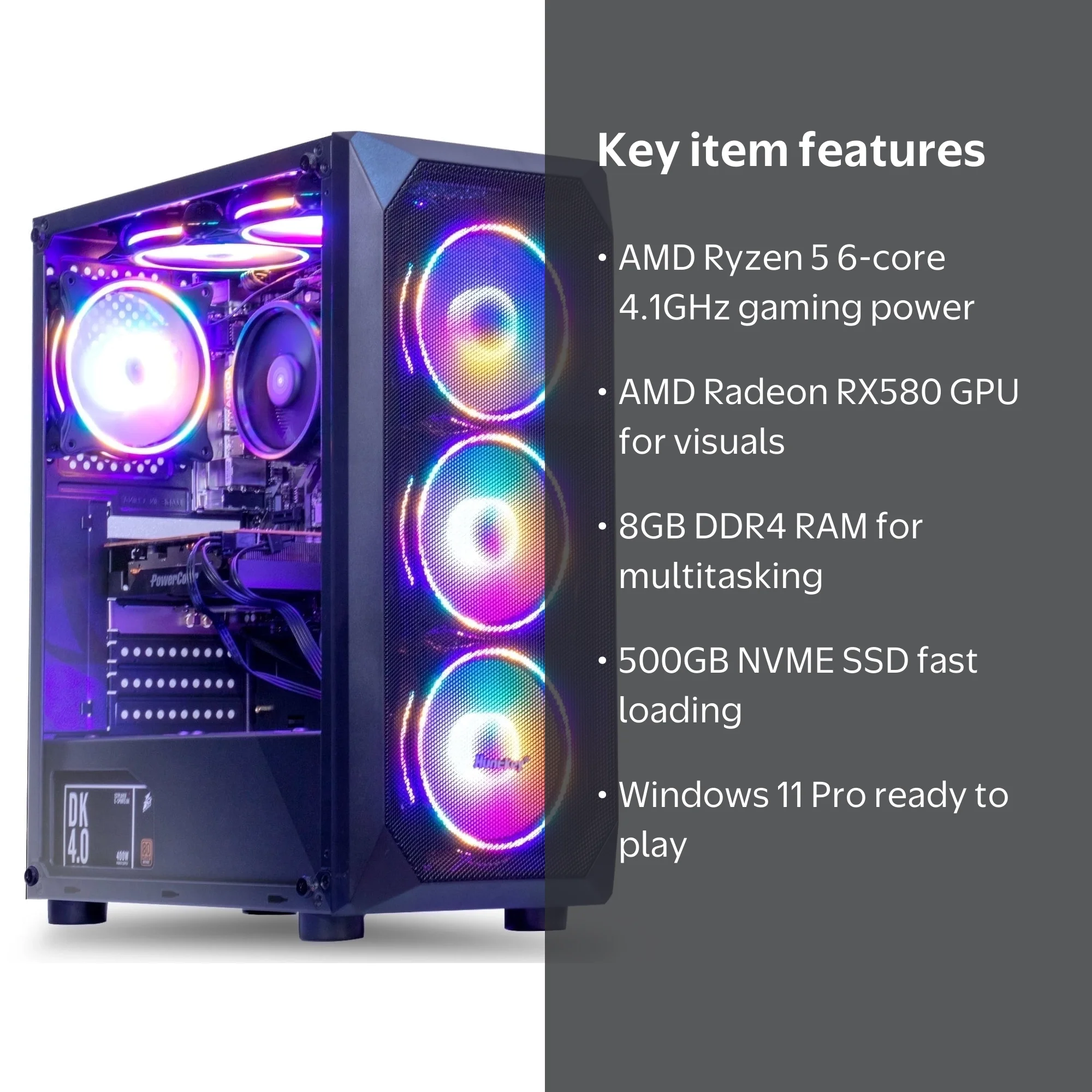 MXZ Gaming Desktop PC, AMD Ryzen 5 3500X 3.6GHz, RX580, 8GB DDR4