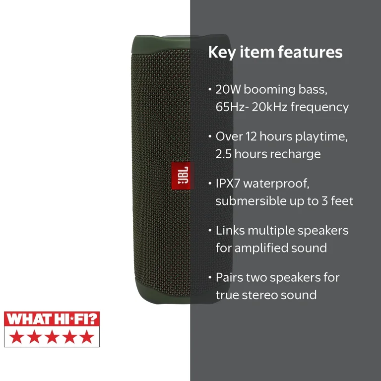 JBL, Flip 5 Portable Waterproof Wireless Bluetooth Speaker, Green