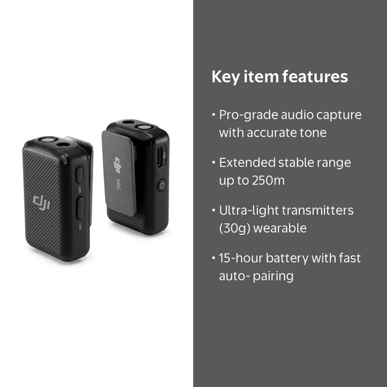 DJI, Mic Dual-Channel Wireless Recorder, RRK150, 250m Range