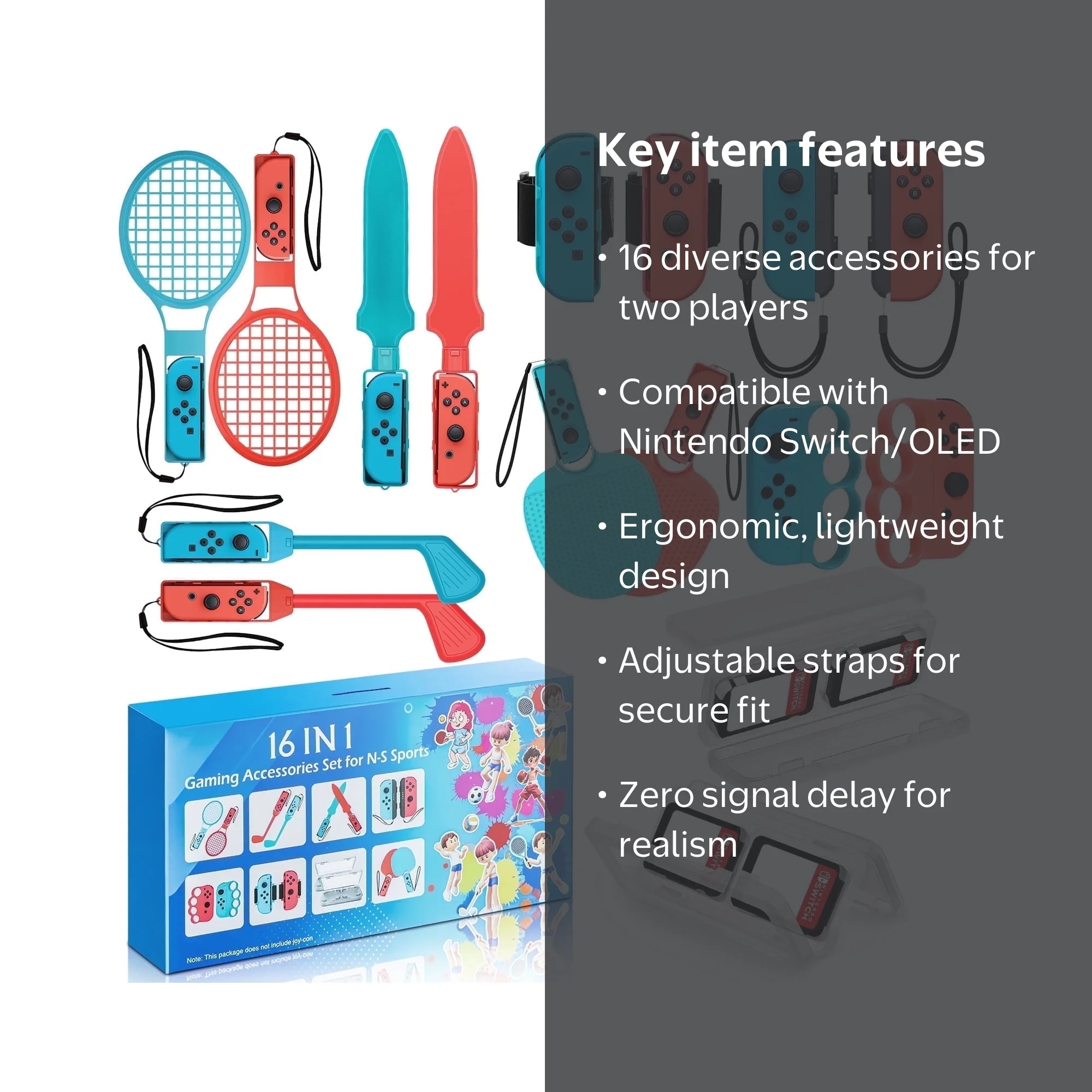 BRHE 16 in 1 Nintendo Switch Sports Accessories Kit, Adjustable