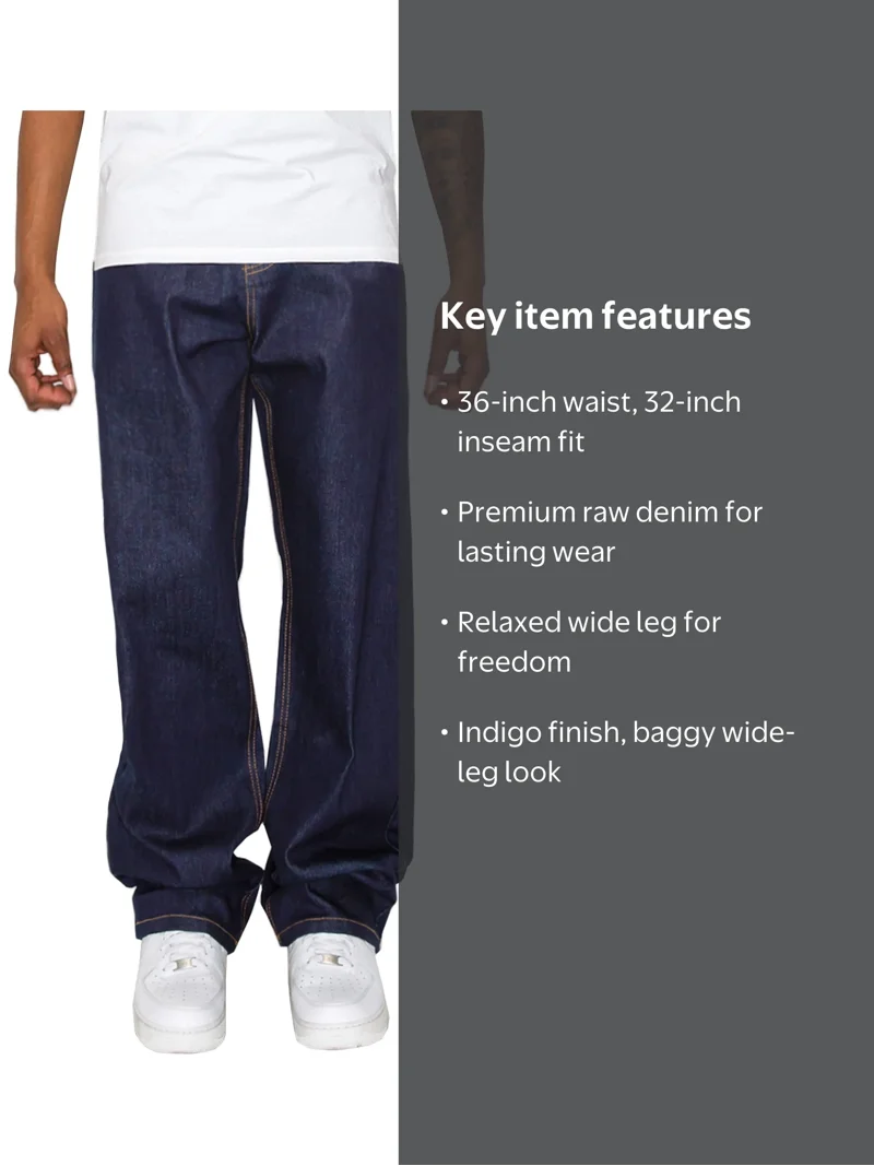 Victorious Men's Essential Baggy Raw Denim Jeans DL998 Indigo 36