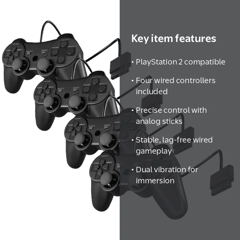 RetroFam 4 Pack Wired Controller Compatible for PlayStation 2 PS2