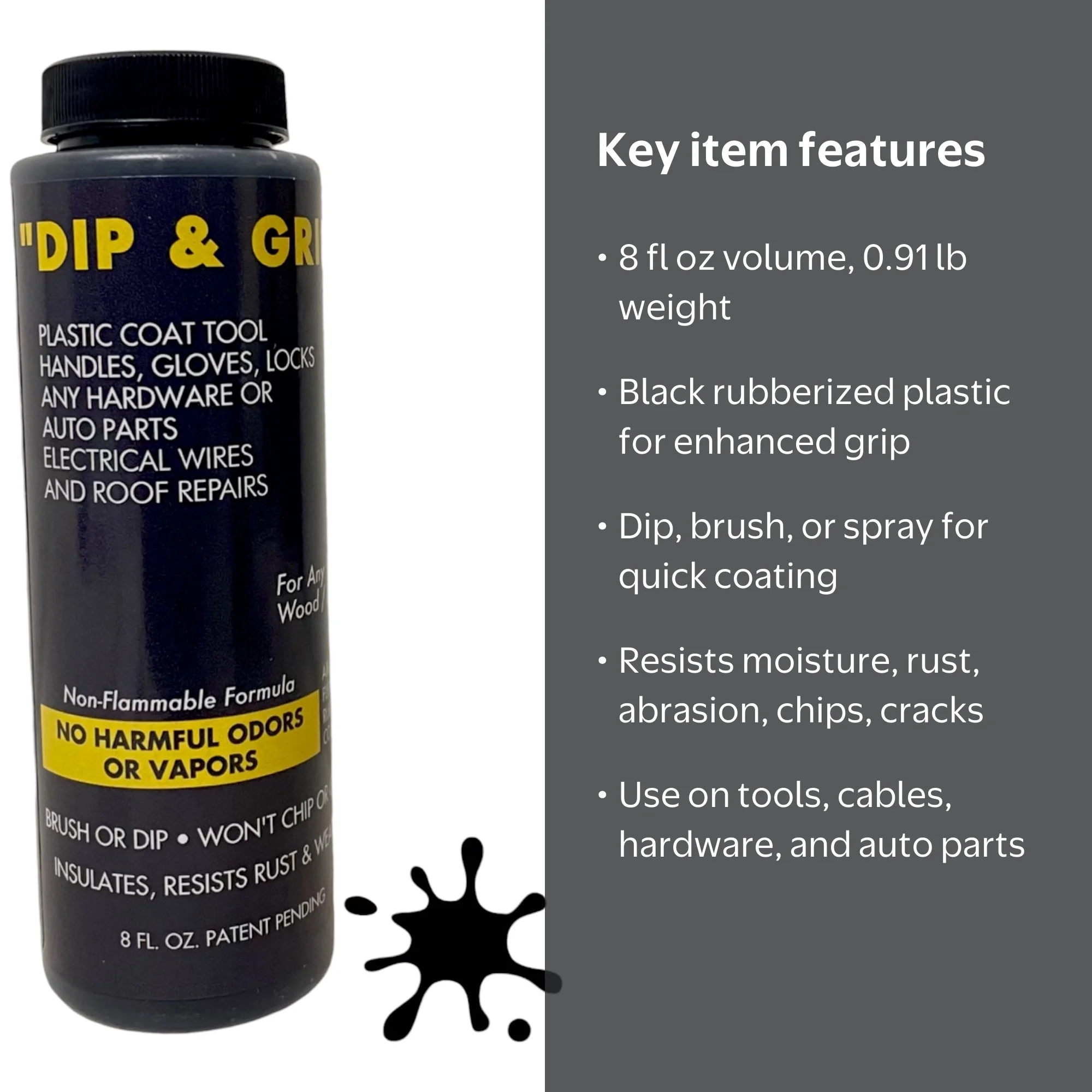 Liquid Leather Dip and Grip Rubberized Coating, 8 fl oz Bottle