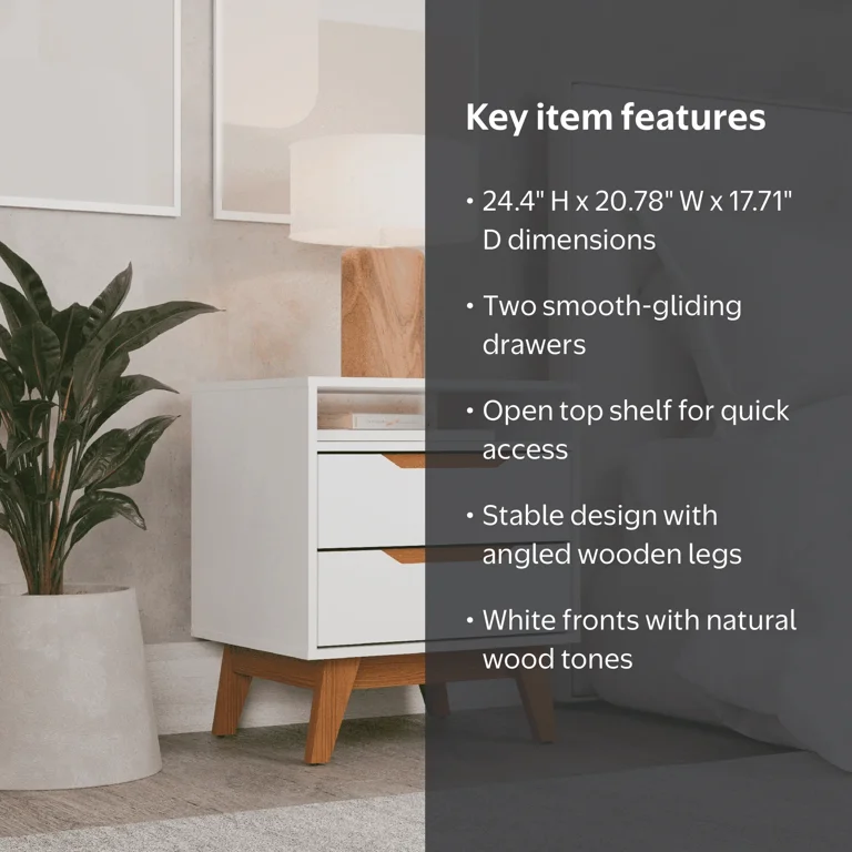 Kappesberg Paris 2-Drawer Nightstand with Open Shelf and Built-In