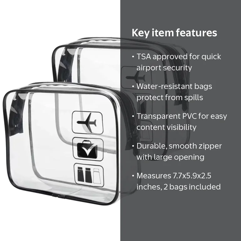 air travel toiletries bag TSA Approved Toiletry 3-1-1 Clear Cosmetic Bag with Handle - Quart Size Bag with Zipper - Carry-on Luggage Clear Toiletry Bag for Liquids at least resistant to leaks in case one of your bottles spills Travel Toiletry Bag Makeup Set