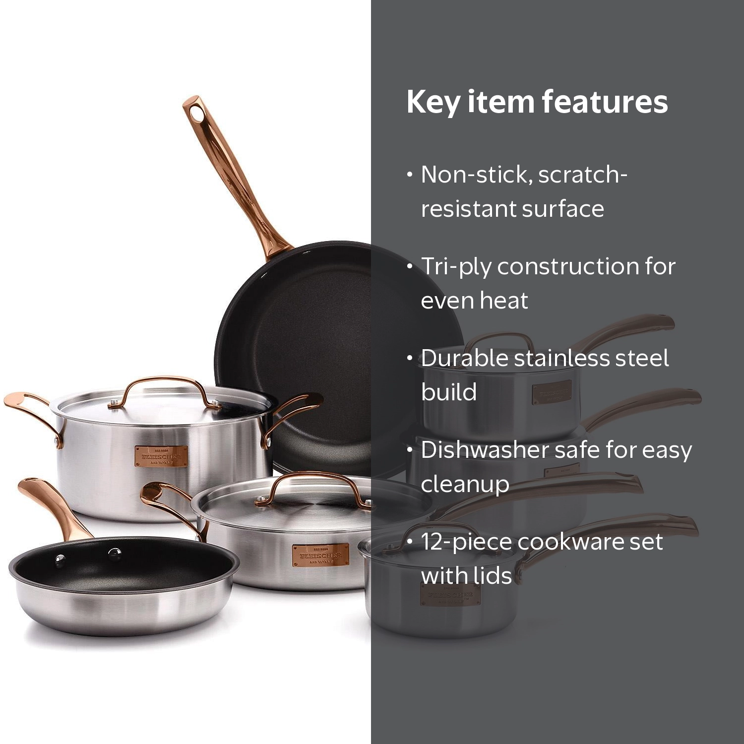©T.T角皿&丼&ボゥル&ジェイコブ・ワグナーワインオープナー他カトラリーセット Fleischer and Wolf London Tri-Ply 12-Piece Cookware Set - Durable