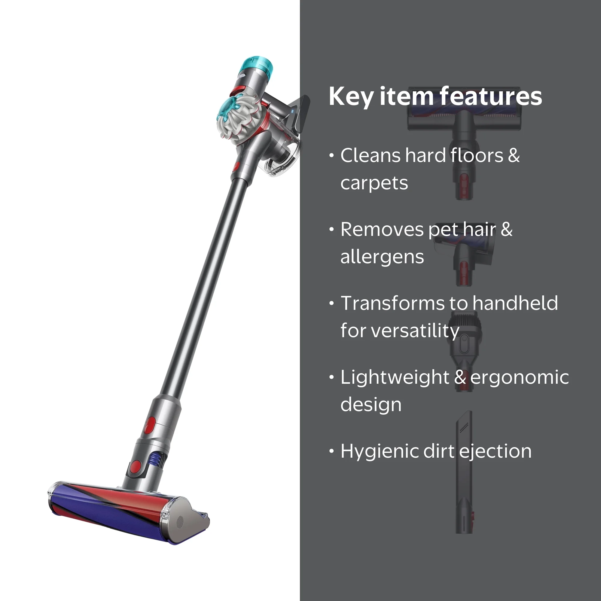 Dyson V8 Absolute Cordless Vacuum, Silver Nickel, Pet-Friendly