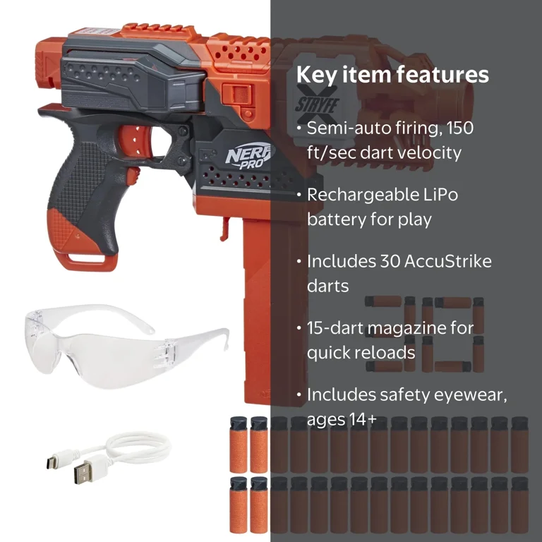 NERF Pro Stryfe X Dart Semi-Auto Blaster, Rechargeable LiPo