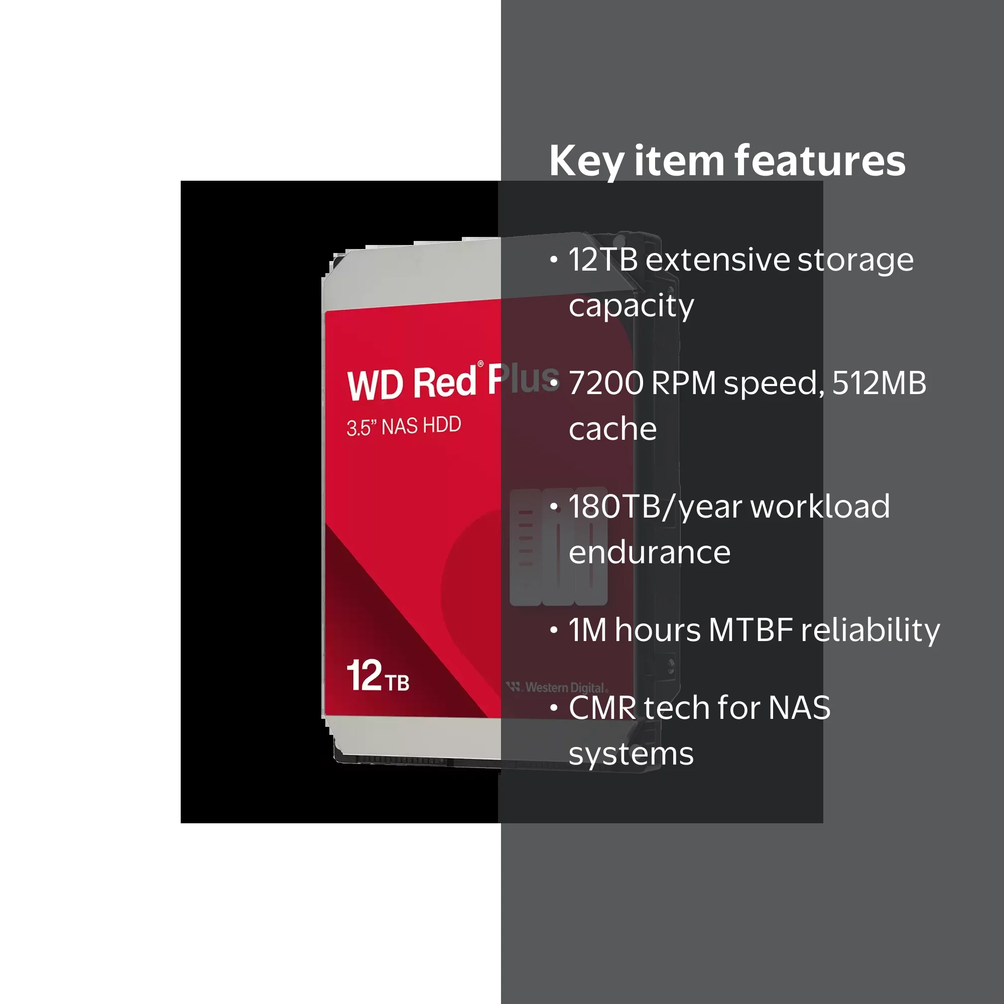 Western Digital 12TB WD Red Plus NAS SATA HDD, 3.5