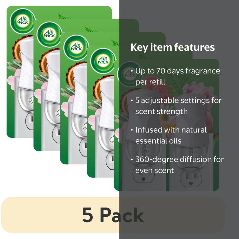 5 pack) Air Wick Plug-in Scented Oil Warmer Air Freshener Device, White, 2 Count