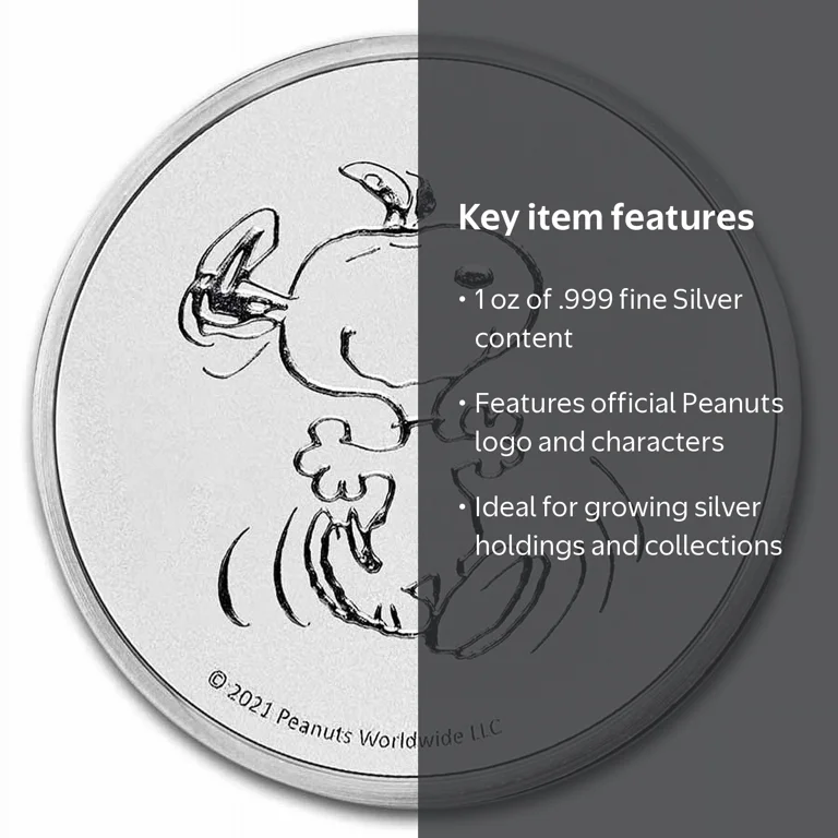 Peanuts Snoopy 1 oz Silver Round Coin, Officially Licensed