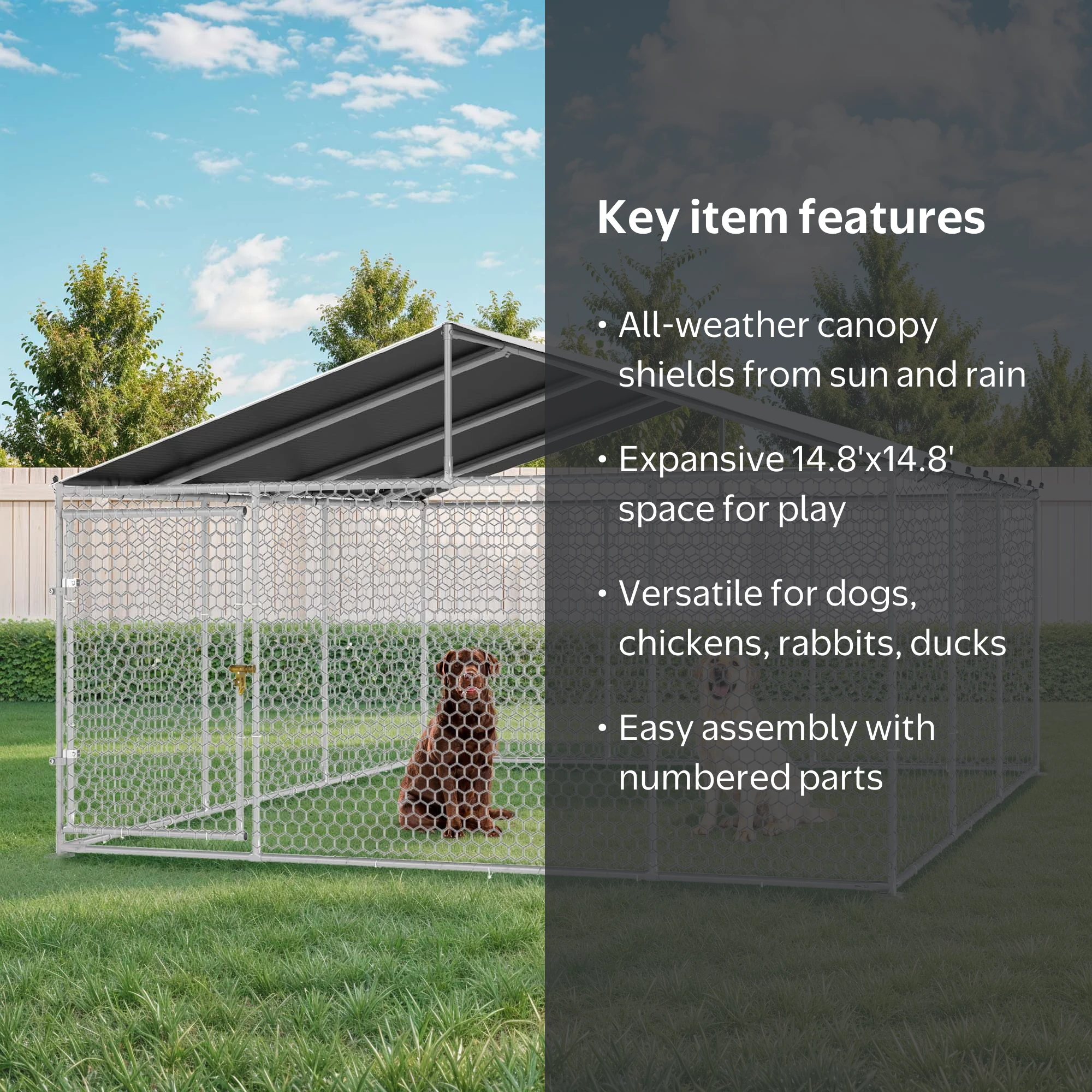 Uforic 14.8'x14.8'Large Outdoor Dog Kennel with Metal Dog Gate