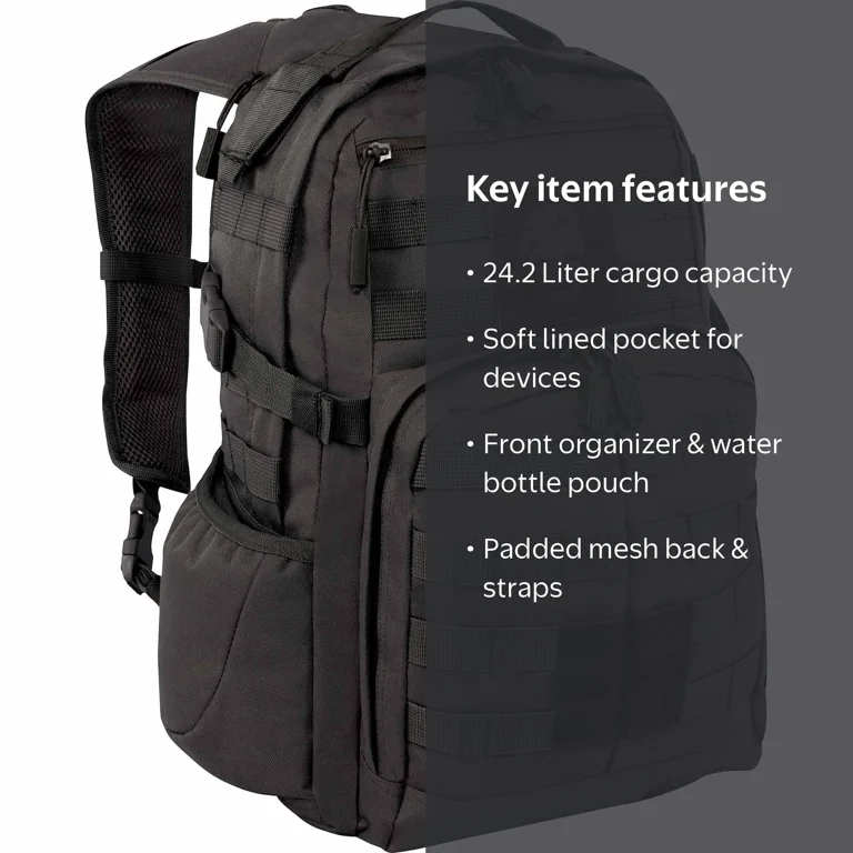 SOG Ninja 24 Ltr Tactical Day Pack, Unisex Backpack, Black
