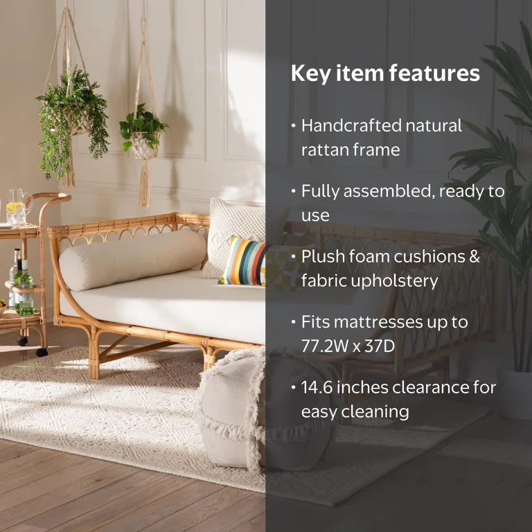 bali & pari Davida Modern Bohemian Natural Brown Rattan Daybed
