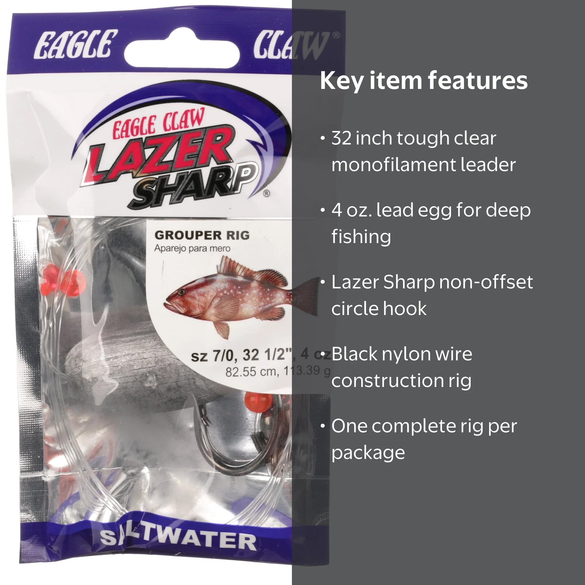 Eagle Claw Lazer Sharp Grouper Rig 4 oz Weight Saltwater Fishing