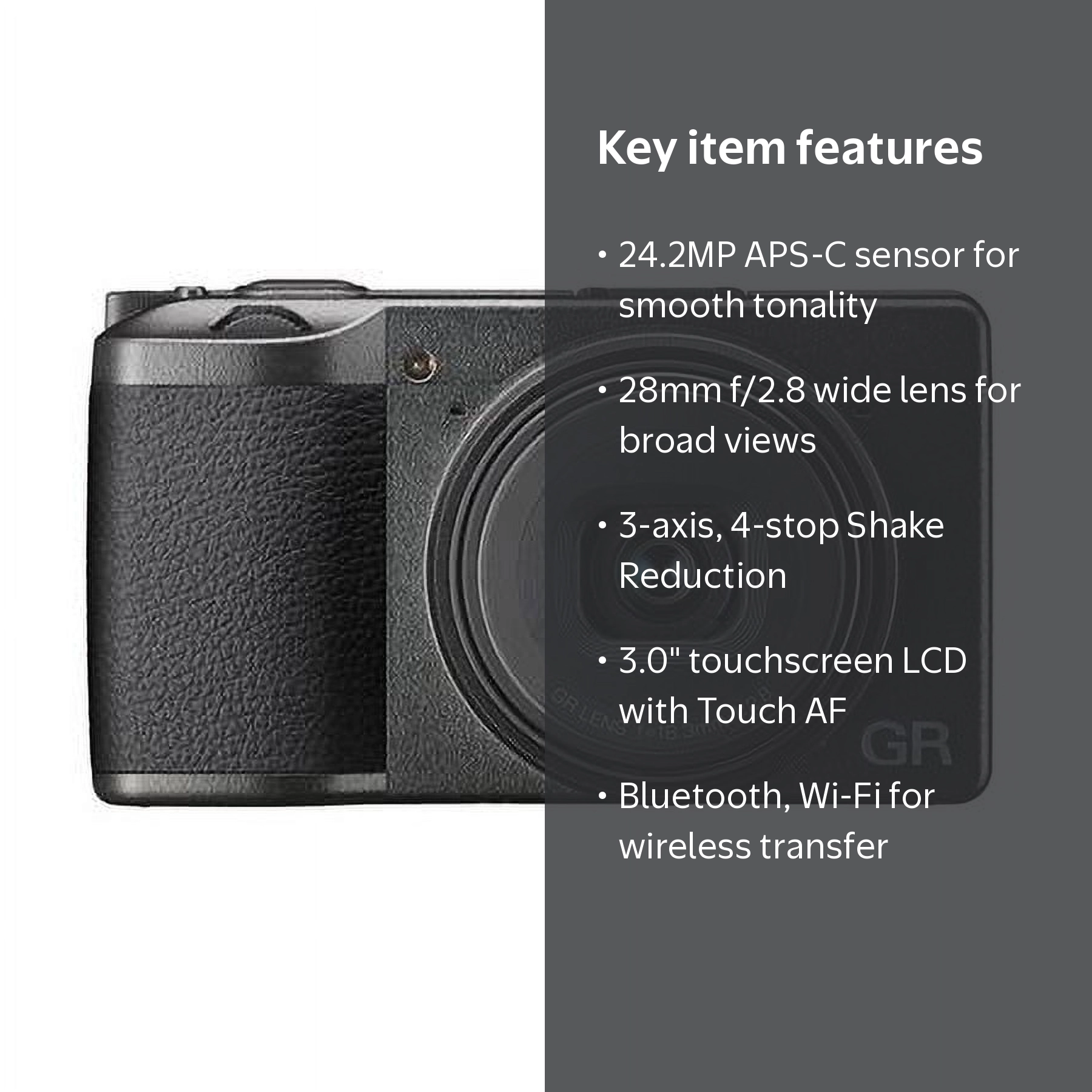 Ricoh GR III Digital Camera - Black, 24MP, 3 Axis Shake Reduction
