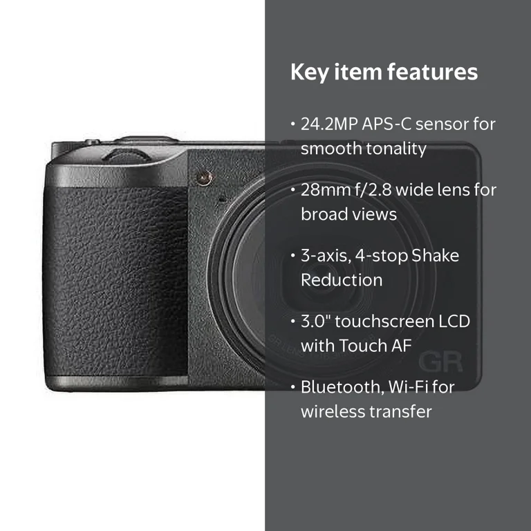 Ricoh GR III Digital Camera - Black, 24MP, 3 Axis Shake Reduction