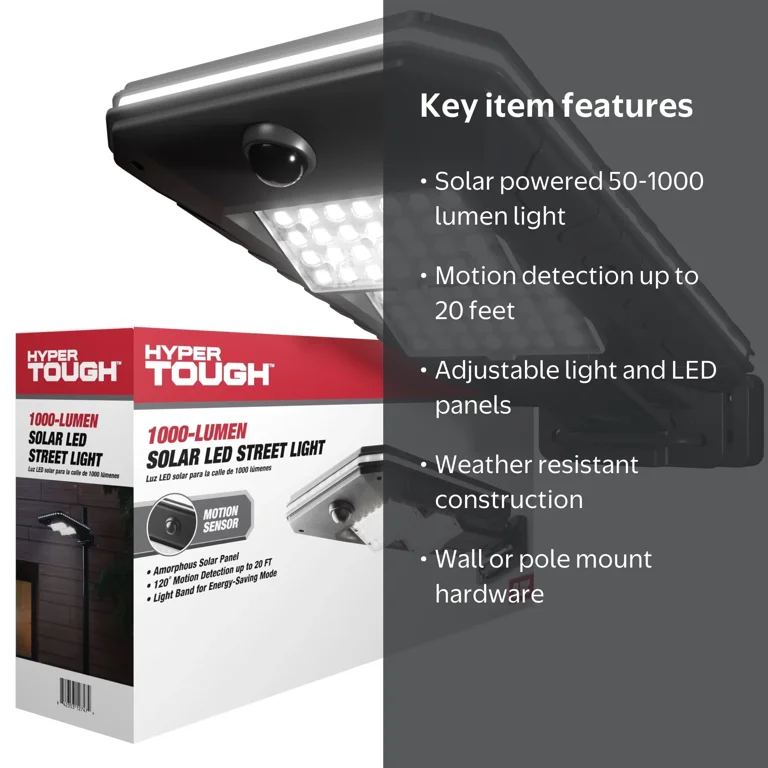 Hyper Tough 1000 Lumen Solar Powered LED Street Light, Motion