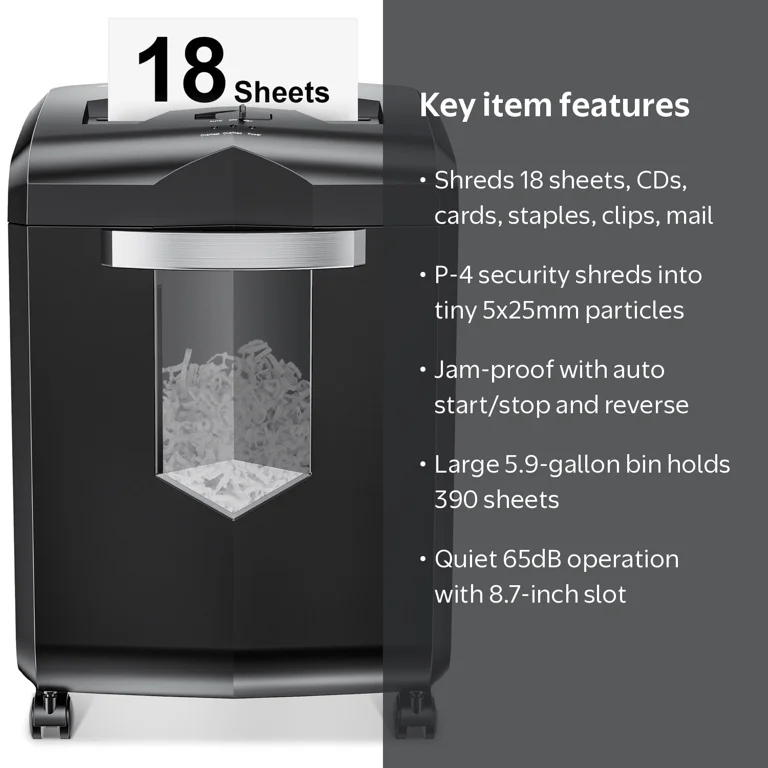 pepereページ Bonsaii Paper Shredder 18-Sheet Cross Cut with Wastebasket