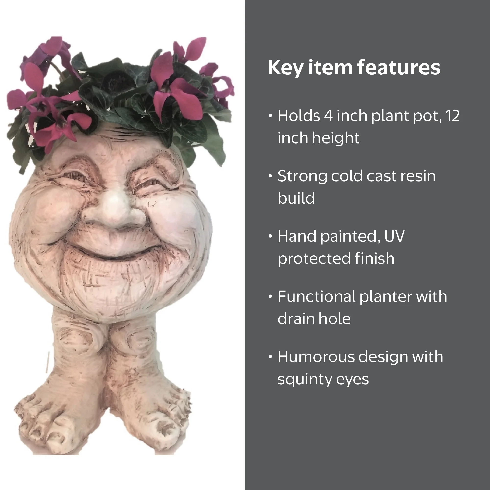 Homestyles Antique White 12 in. Granny Joy the Muggly Face Statue
