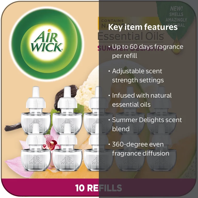 Air Wick Plug-In Air Freshener Scented Oil Refills, Summer Delights, 10 Count, Size: 10 Count (Pack of 1)