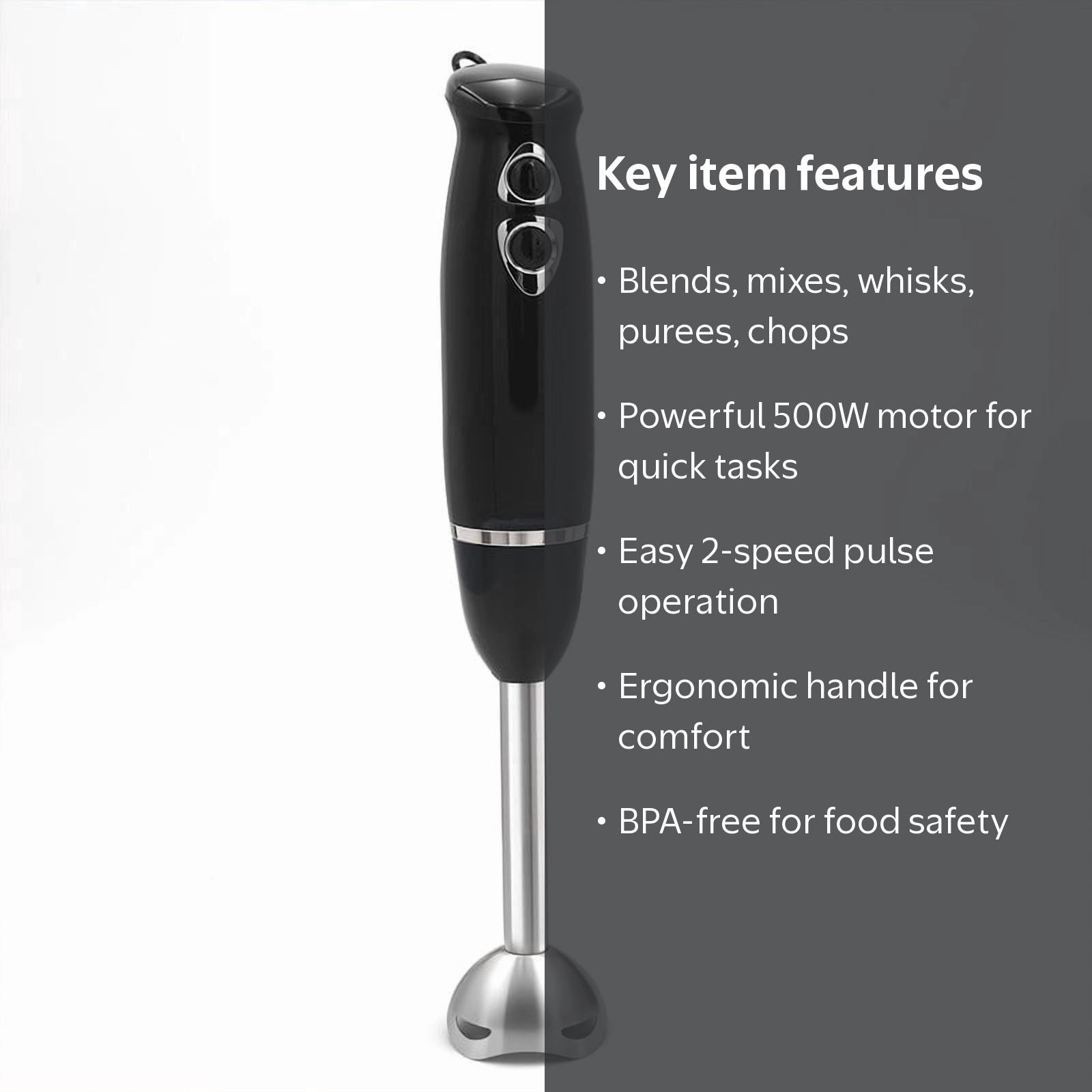 Elite Cuisine EHB1515 2-speed 500W Hand Blender with Detachable