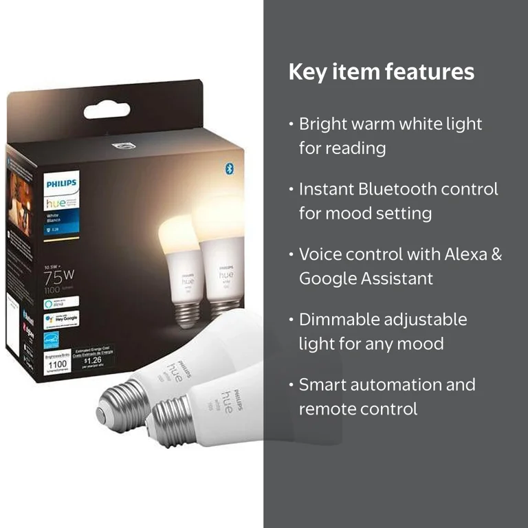 Philips Hue 75 W Soft Warm White Smart Light Bulb, Works with