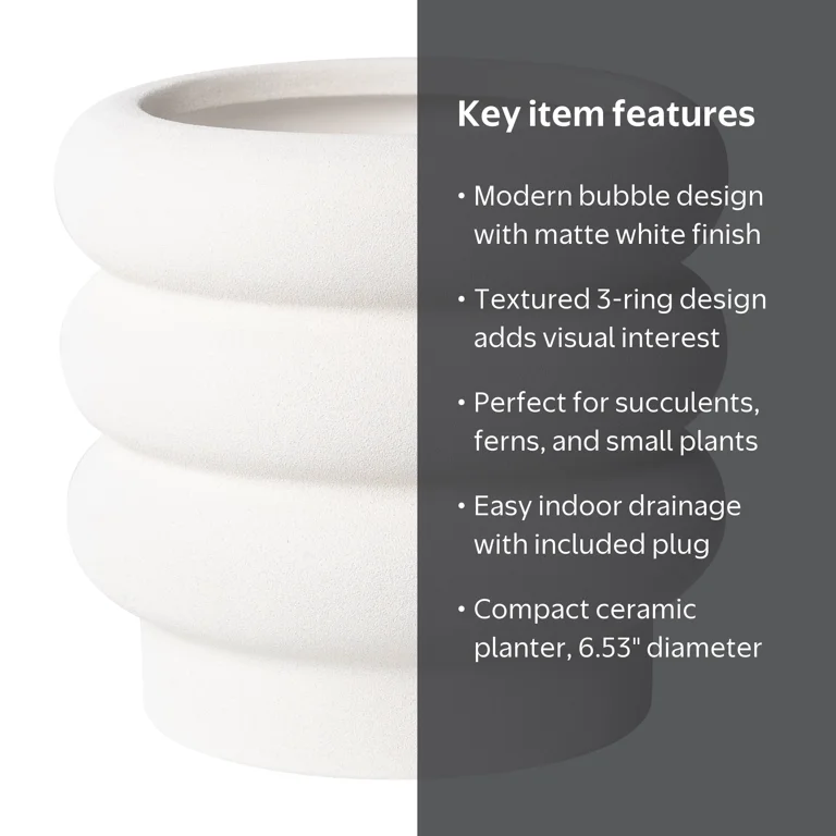 Better Homes & Gardens Pottery 6.53 inch White Ceramic Bubble