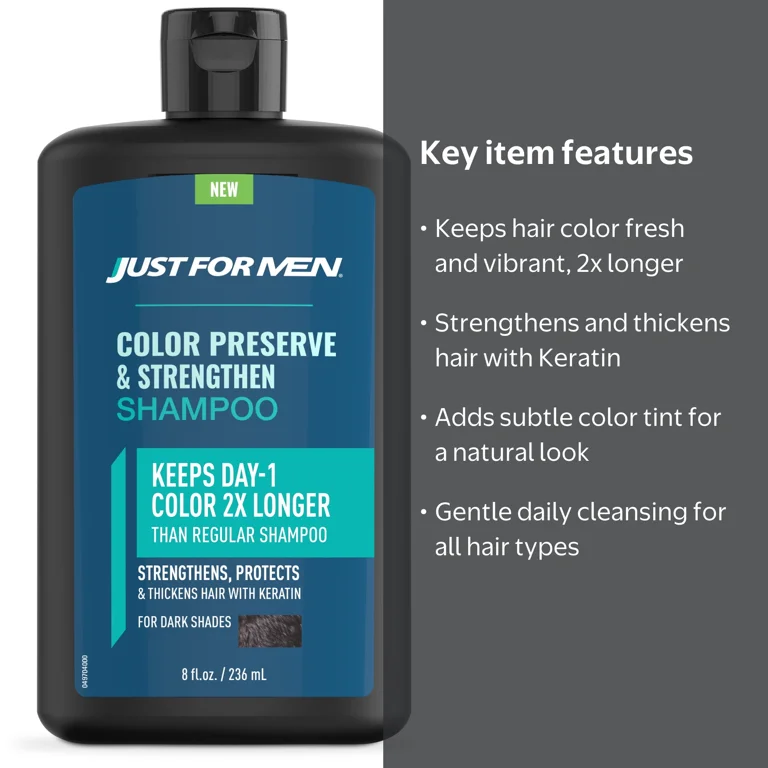 Just For Men Color Preserve & Strengthen Shampoo - 8 oz, Dark