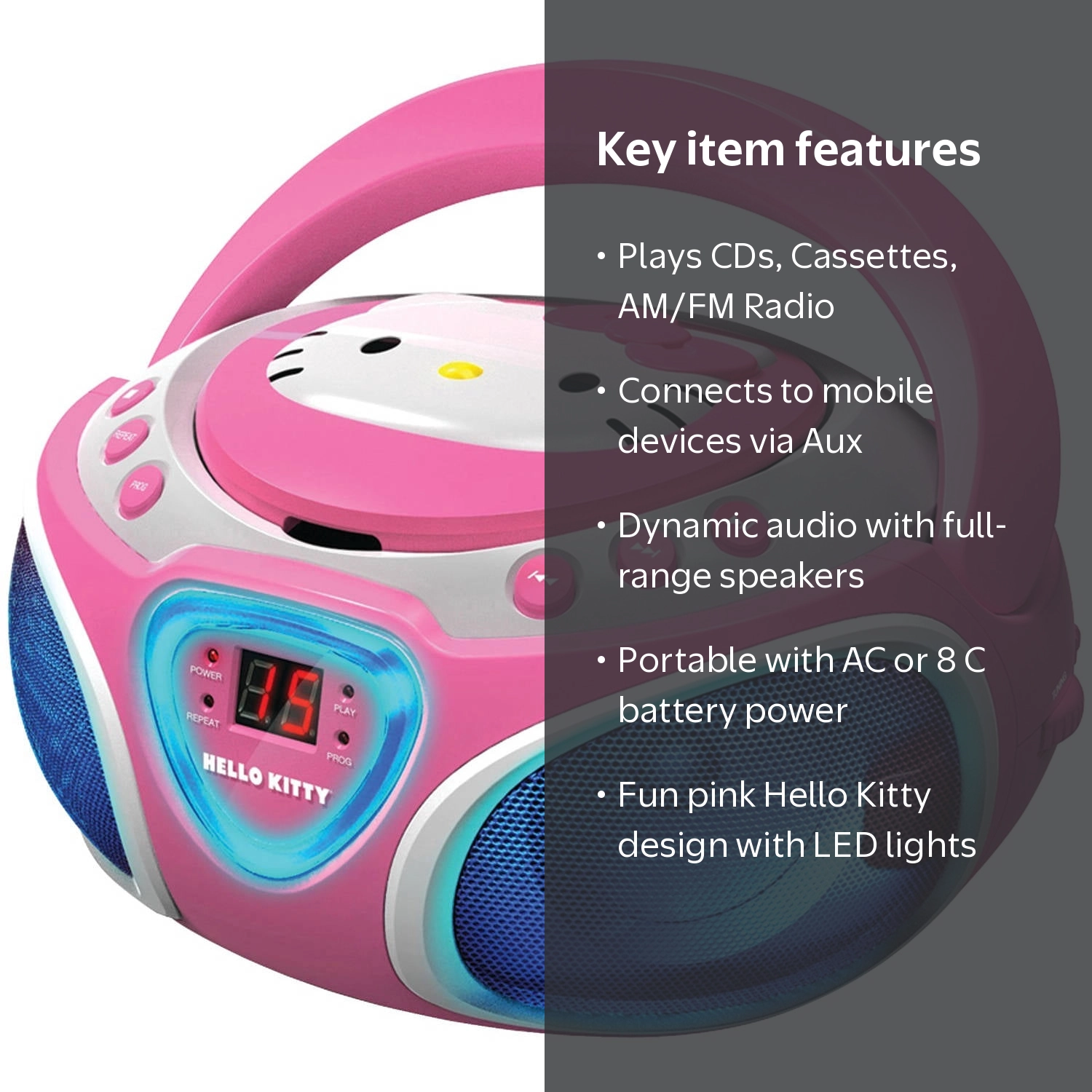 Hello Kitty KT2025 CD Boom Box with AM/FM Radio and LED Light Show