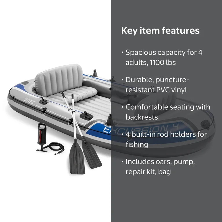 Intex, Inflatable Rafting and Fishing Boat Set, 4 Person, with 2