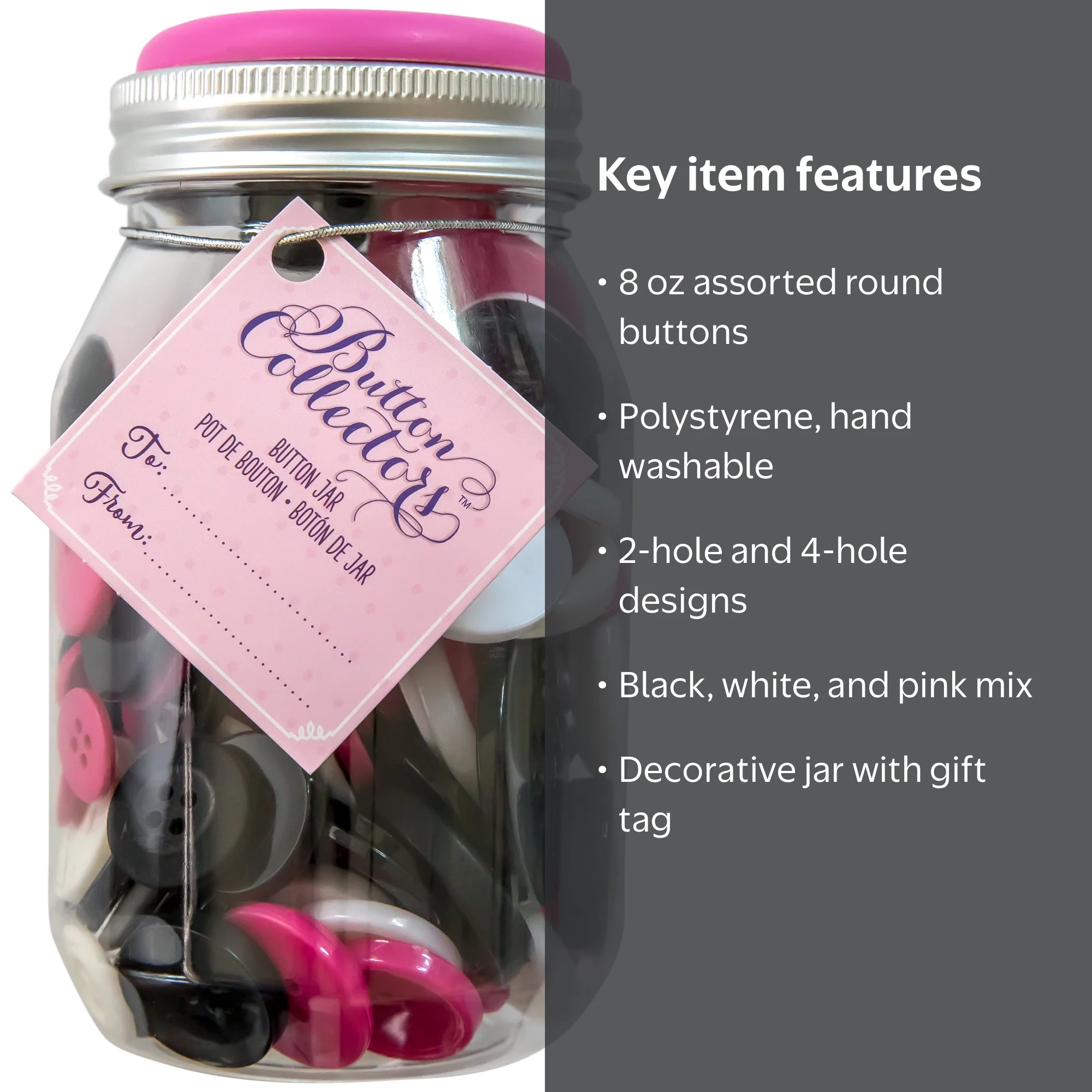 Button Collectors Black, White, And Pink Mix Multi-Sized Buttons